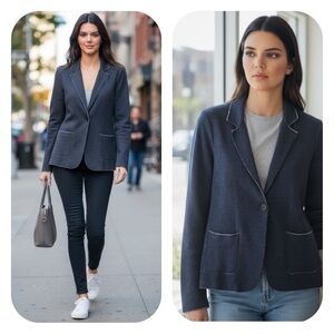 Majestic Filatures M blue raw edge cotton/cashmere blazer